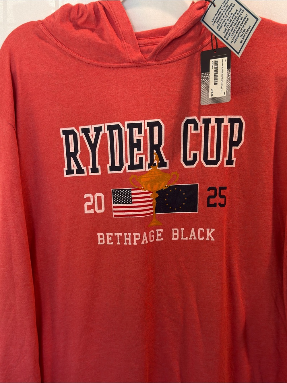 Ryder Cup Cody Long sleeve HOODIE TEE Trophy/Flag Tee LARGE